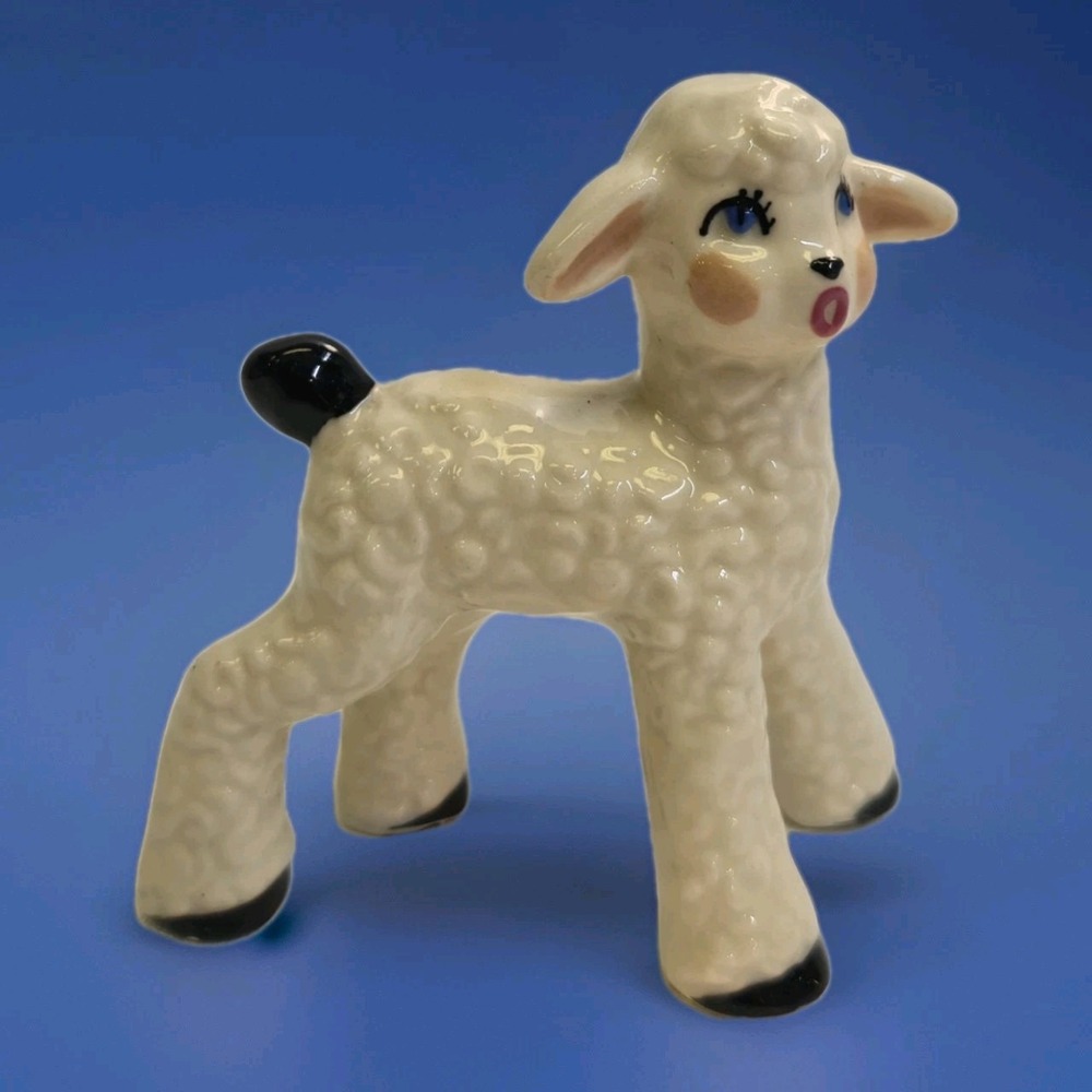 Betty Harrington Ceramic Arts Studio Frisky Baby Lamb Figurine 1950s White 3in